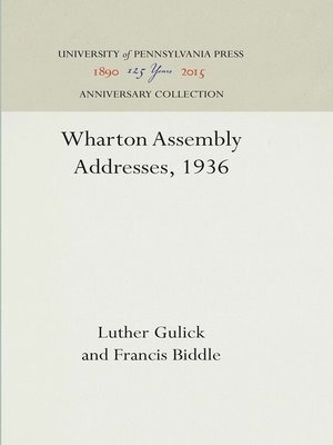 cover image of Wharton Assembly Addresses, 1936